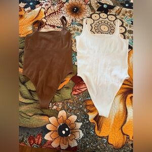 NWOT-2-Womens XL snap bottom bodysuits - Brown and White